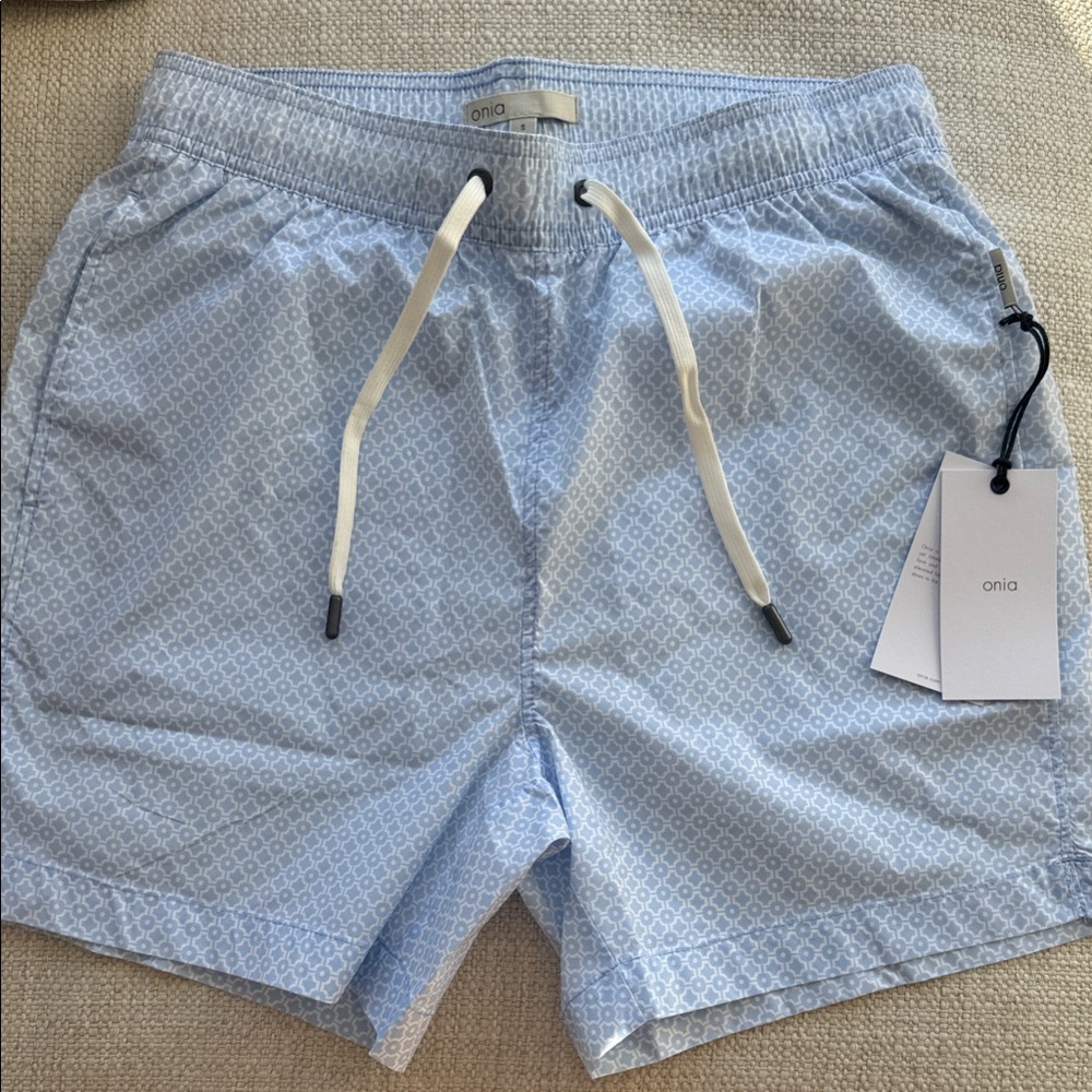 Onia Sky Blue Patterned Swim Trunks
